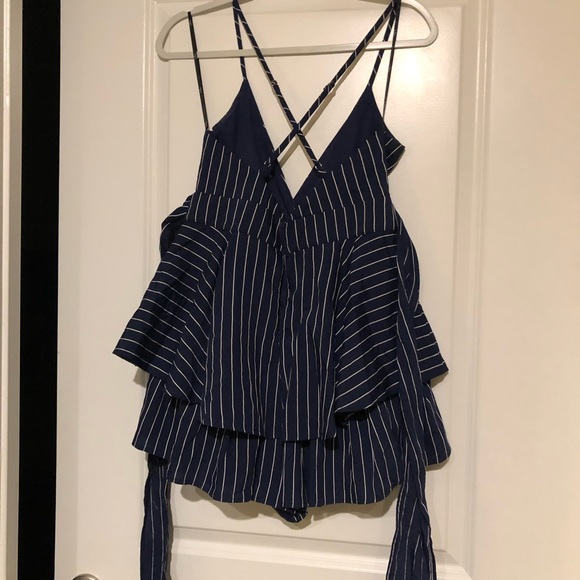 Lulu’s Ruffle and Flow Navy Blue Striped Backless Ruffle Romper - Picture 10 of 10